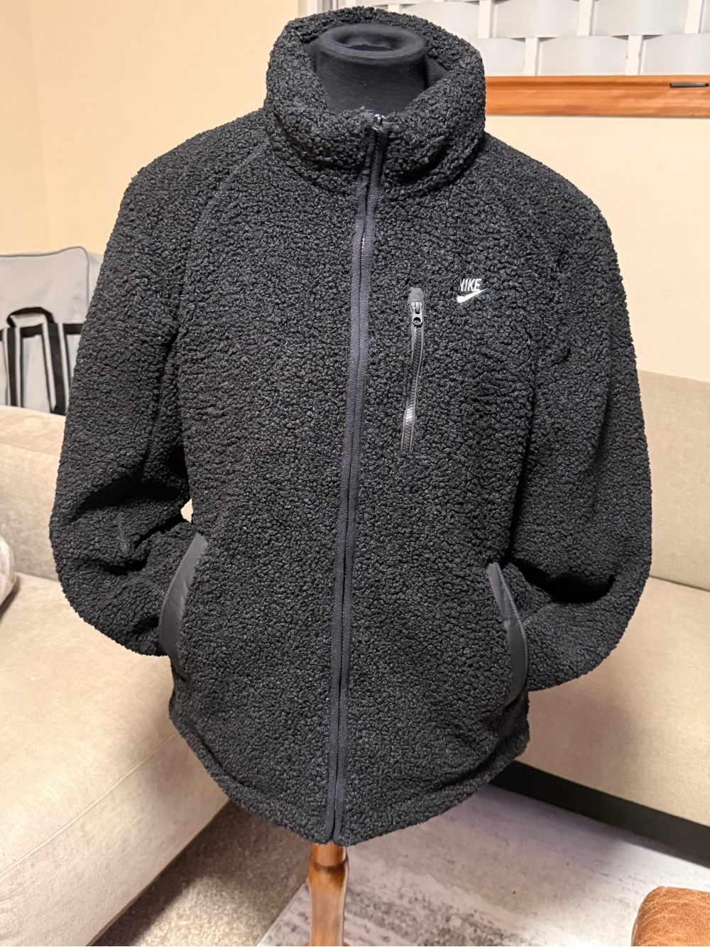 Nike Black Sherpa Zip-Up Jacket with Chest Pocket